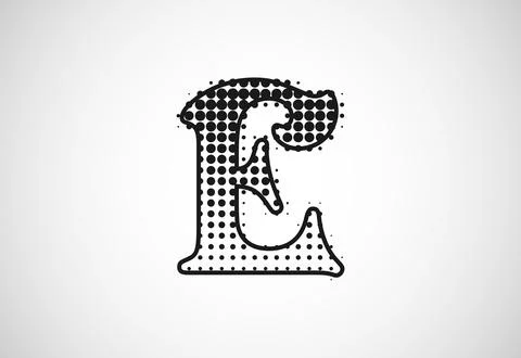 Letter E logo in halftone dots style, Dotted shape logotype vector design. Stock Illustration