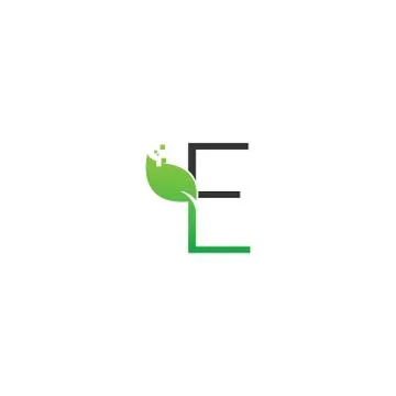 Letter E logo leaf digital icon design concept Stock Illustration