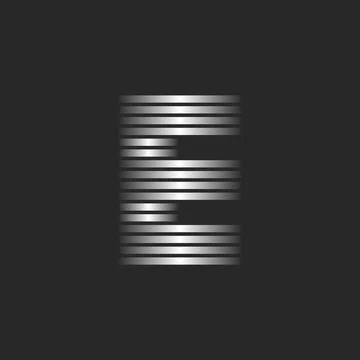 Letter E logo monogram with 3d effect minimal art style, silver gradient ribb Stock Illustration