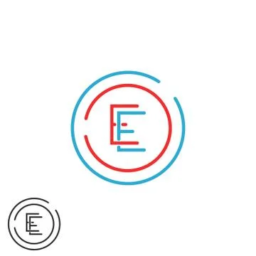 Letter E logo monogram, combination EE circle frame, red and blue outline bus Stock Illustration