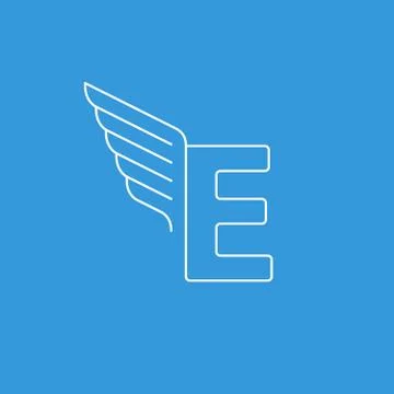 Letter E logo with wings in thin lines Illustrazione stock