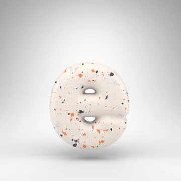 Letter E lowercase on white background. 3D letter with terrazzo pattern textu Stock Illustration