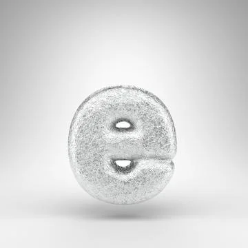 Letter E lowercase on white background. Creased aluminium foil 3D letter with Ilustração Stock