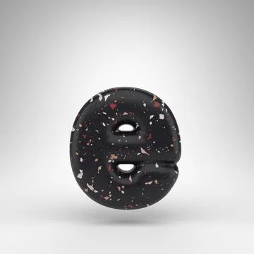 Letter E lowercase on white background. 3D letter with black terrazzo pattern Stock Illustration