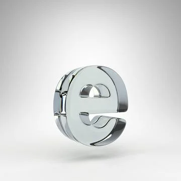 Letter E lowercase on white background. Camera lens transparent glass 3D letter Stock Illustration