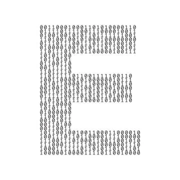 Letter E made from binary code digits. Technology background Illustrazione stock