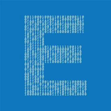 Letter E made from binary code digits. Technology background Stock Illustration