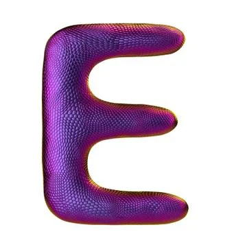 Letter E made of natural snake skin texture purpur color. 3D letter render Stock Illustration