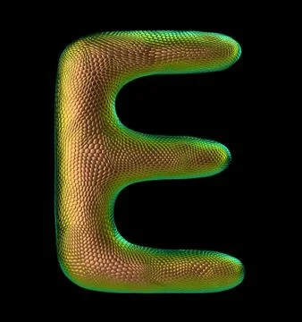 Letter E made of natural snake skin texture gold color. 3D letter render Stock Illustration