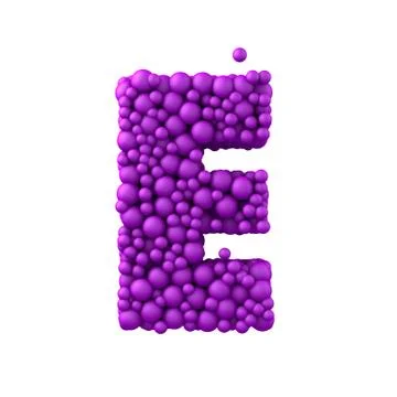 Letter E made of plastic beads, purple bubbles, isolated on white, 3d render Stock Illustration