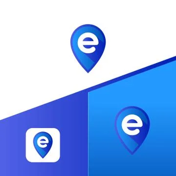 Letter E With Map Pointer icon or logo design template elements Stock Illustration