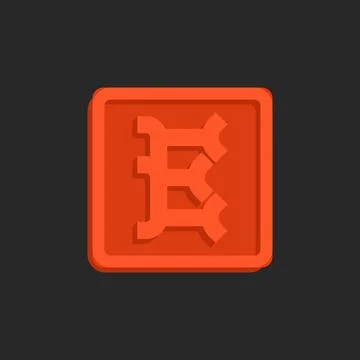 Letter E monogram 3D logo resembling an isometric square-shaped orange wax .. Stock Illustration