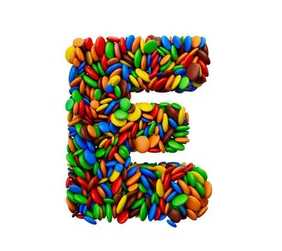 Letter E of multicolored rainbow candies Festive isolated on white backgrou.. Stock Illustration
