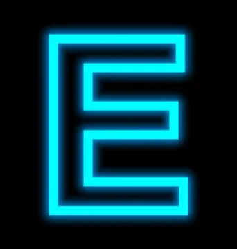 Letter E neon lights outlined isolated on black Stock Illustration