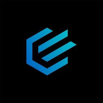 Letter E or CE font on hexagon negative space. Related to typography monogram Illustrazione stock