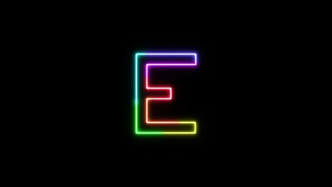 Letter E - outline neon glowing in 7 rainbow colors on transparent background. Stock Footage 104928843