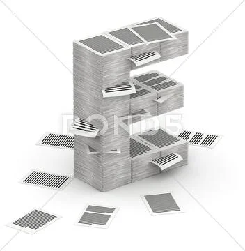 Letter e, pages paper stacks font 3d isometry Illustration #32681224