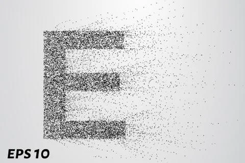 Letter E from the particles. The letter E consists of circles and points. V.. Stock Illustration