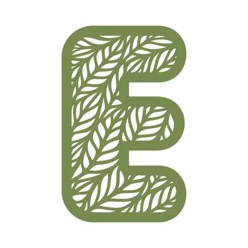 Letter E with a pattern of leaves.  Stock Illustration