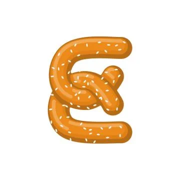 Letter E pretzel. snack font symbol. Food alphabet sign. Traditional German.. Illustrazione stock