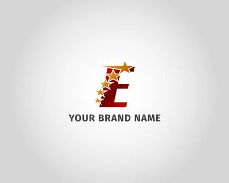 Letter E red metallic with five golden star logo template Stock Illustration