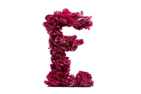 Letter E in red. Spring mood. Alphabet. Creative letters. Letter E Stock Photos