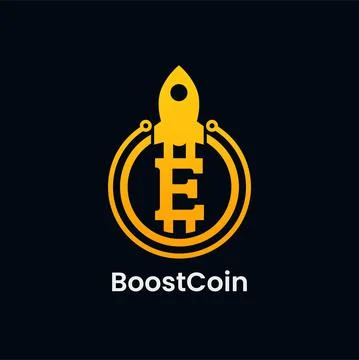 Letter E Rocket Boost Coin Logo Design Stock Illustration