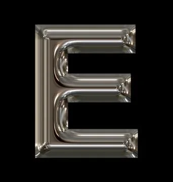 Letter E rounded shiny silver isolated on black Stock Illustration