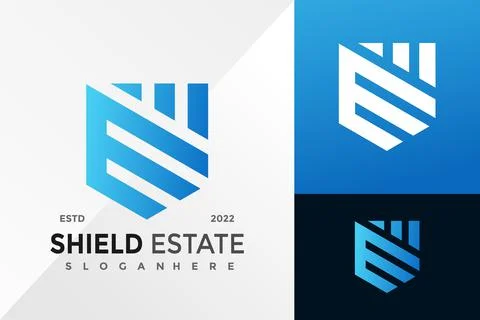 Letter E Shield Estate Logo Design Vector illustration template Illustrazione stock