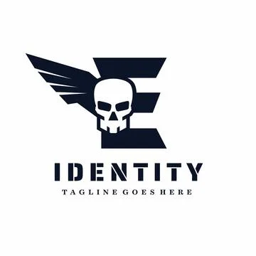 Letter E Skull Wings Logo Design Stock Illustration