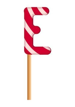 Letter E from striped red and white lollipops. Illustrazione stock