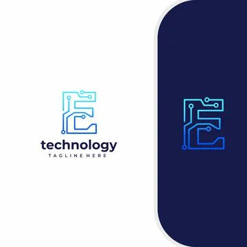 Letter E Technology, Line Dot Connection Logo Stock Illustration