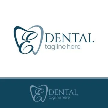 Letter E Tooth Dental Logo Design Stock Illustration