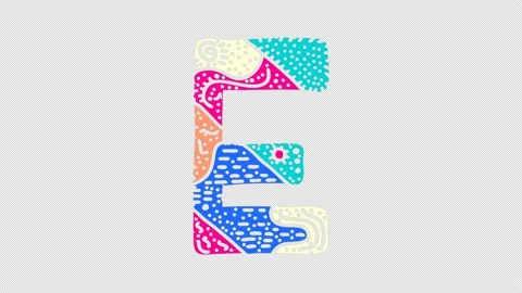 Letter E. Transparent Alpha channel. Color doodle animated isolated 4K video. Stock Footage 156434033