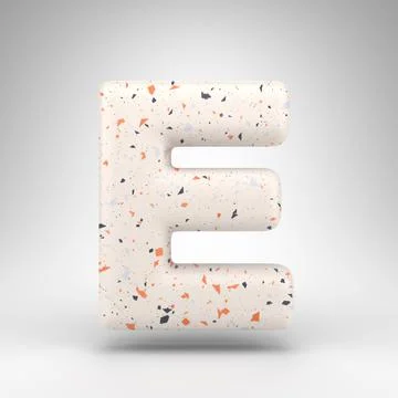 Letter E uppercase on white background. 3D letter with terrazzo pattern textu Stock Illustration