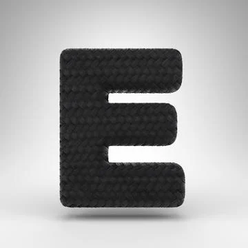 Letter E uppercase on white background. Black carbon fiber 3D letter with car Illustrazione stock