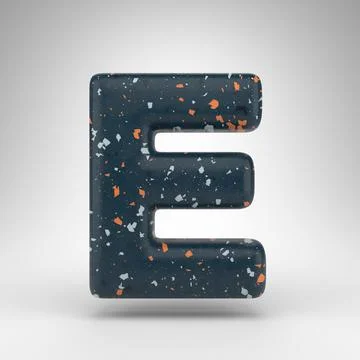 Letter E uppercase on white background. 3D letter with blue terrazzo pattern  Stock Illustration