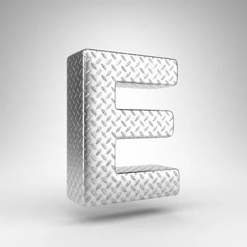 Letter E uppercase on white background. Aluminium 3D letter with checkered pl Ilustração Stock