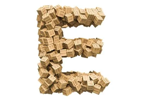 Letter E from wooden boxes. 3D rendering 스톡 일러스트