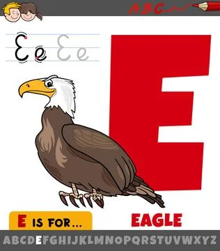Letter E worksheet with cartoon eagle bird Educational Cartoon Illustratio... Stock Photos