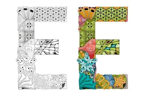 Letter E zentangle for coloring. Vector decorative object Stock Illustration
