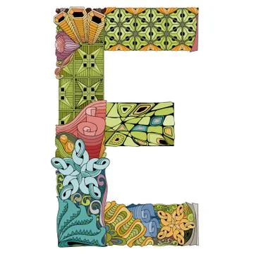 Letter E zentangle. Vector decorative object Ilustração Stock