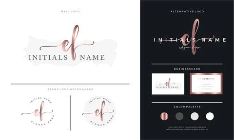 Letter EF E F handwriting Initial feminine and beauty logo design template on Stock Illustration