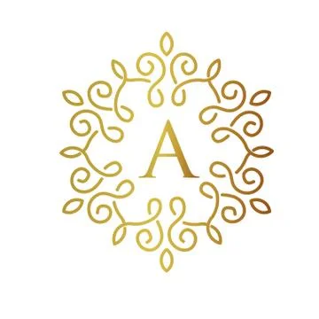 Letter A with elegant gold frame vector design Stock Illustration
