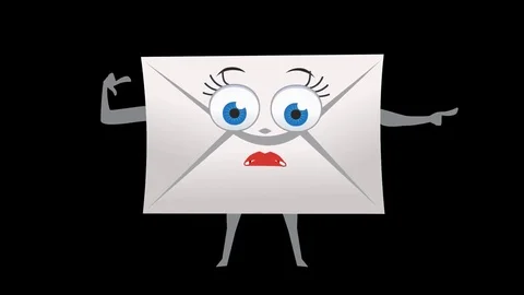 Letter Envelope. 10th Pose Pointer Bad Right with Animated Face. Alpha Stock Footage 71760982