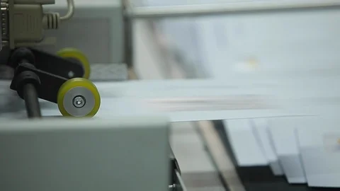 Letter envelopes Printing Rolls with High speed labeling machine in industrial Stock Footage 110771905