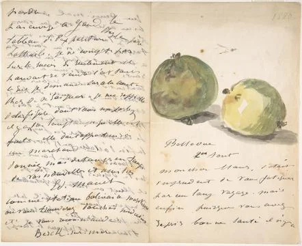 A Letter to Eugne Maus, Decorated with Two Apples August 2, 1880 Edouard Ma.. Stock Photos