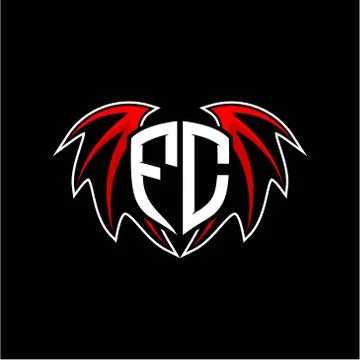 Letter F C initial vector logo template with a minimalist dragon wing style Illustrazione stock