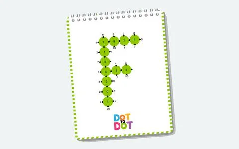 Letter F dot to dot activity on notepad page alphabet Stock Illustration