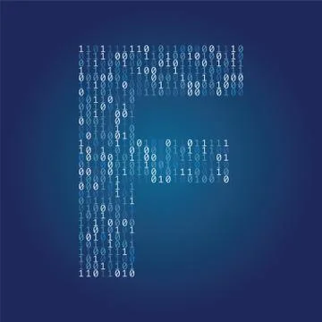 Letter F font made from binary code digits on a dark blue background 스톡 일러스트